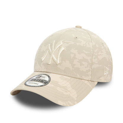 This is a New York Yankees Tonal Camo All Over Print Light Beige 9FORTY Adjustable Cap 1