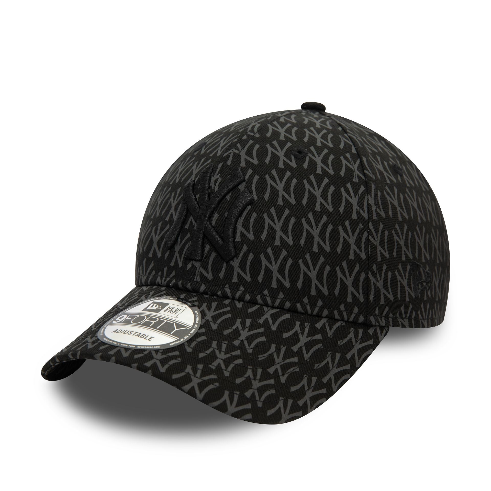 This is a New York Yankees Team Monogram Black 9FORTY Adjustable Cap 1