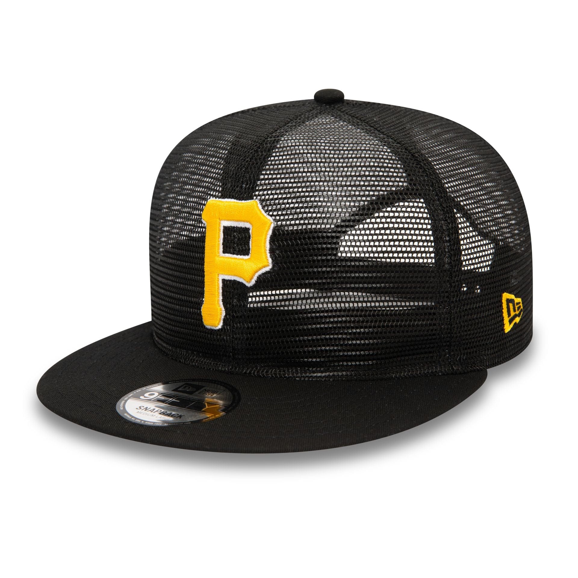 This is a Pittsburgh Pirates Embroidered Mesh Black 9FIFTY Snapback Cap 1