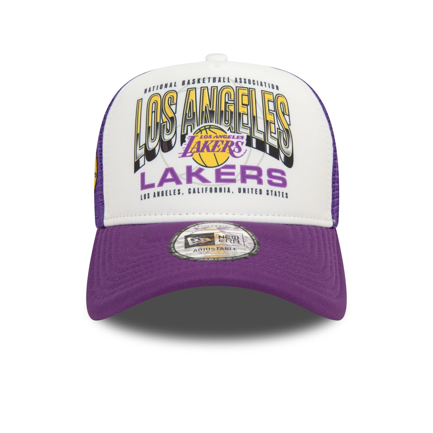 This is a LA Lakers NBA Team Colour Purple 9FORTY E-Frame Adjustable Trucker Cap 3