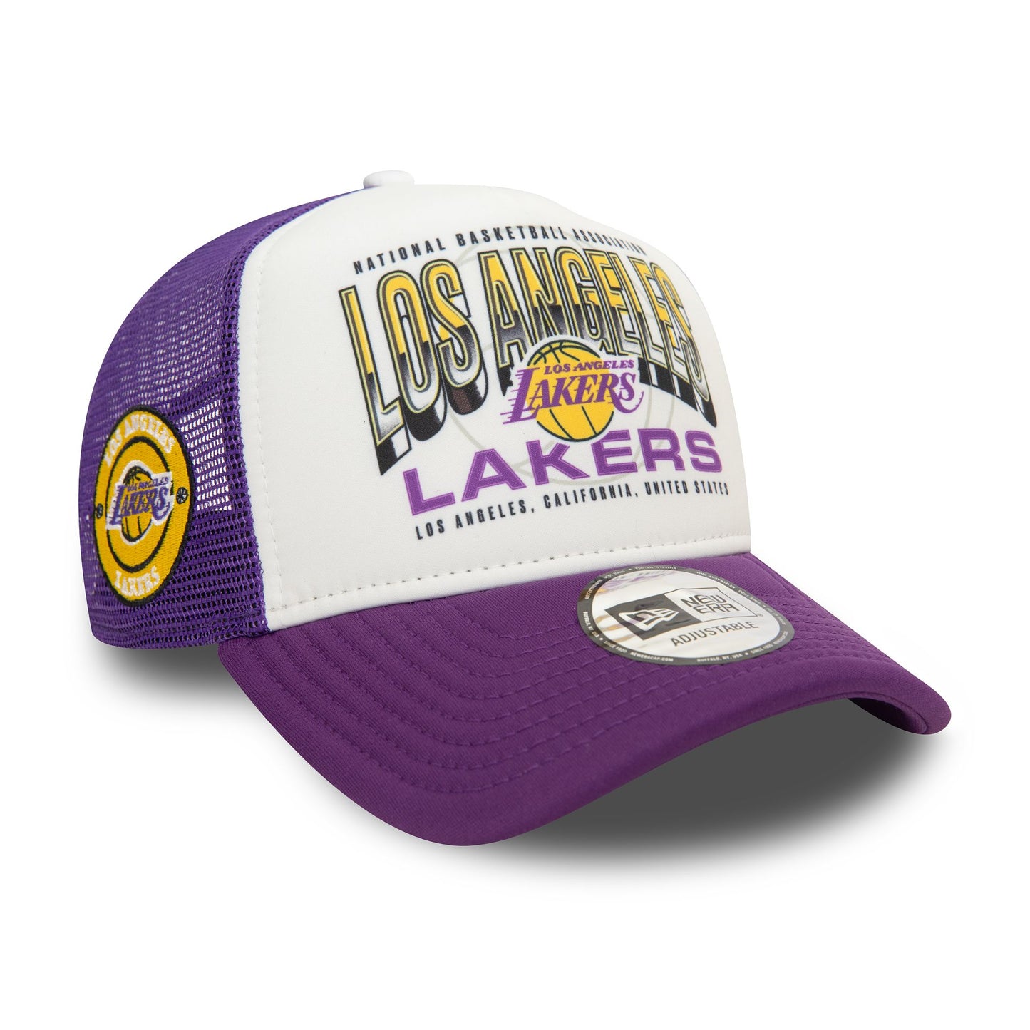 This is a LA Lakers NBA Team Colour Purple 9FORTY E-Frame Adjustable Trucker Cap 4