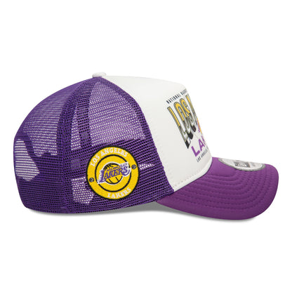 This is a LA Lakers NBA Team Colour Purple 9FORTY E-Frame Adjustable Trucker Cap 6