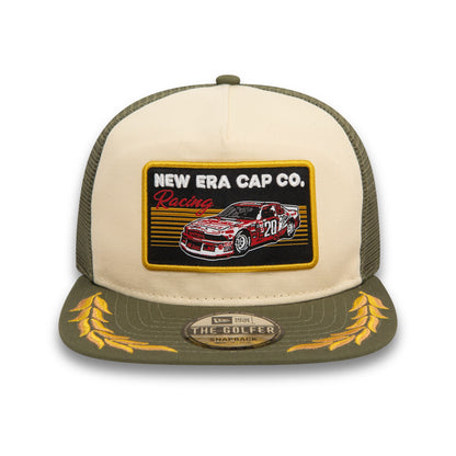 This is a New Era Motorsport Green Golfer Cap 2