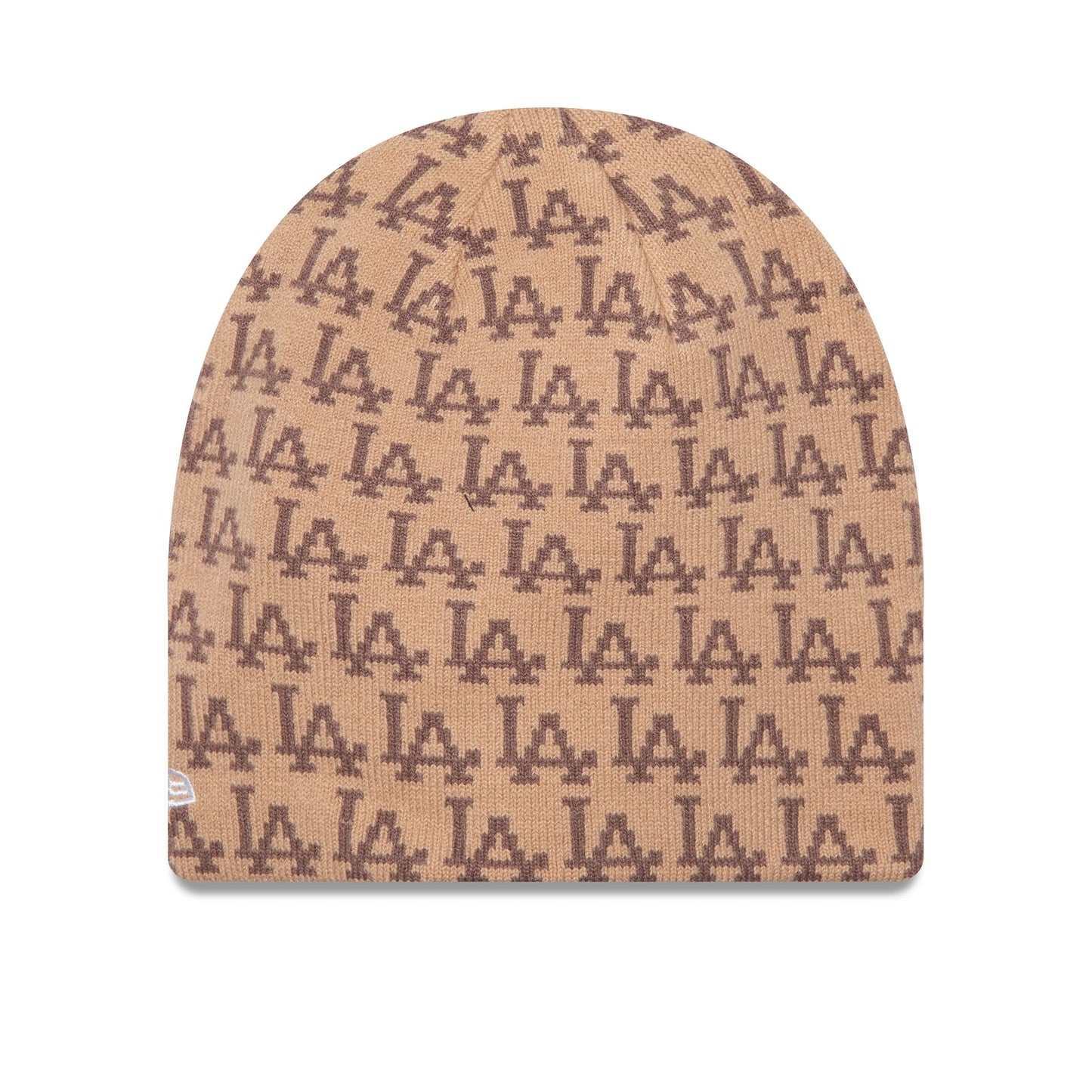 This is a LA Dodgers Jacquard Beige Skull Knit Beanie Hat 2