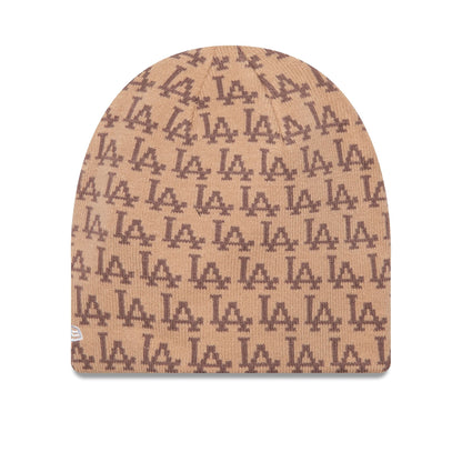 This is a LA Dodgers Jacquard Beige Skull Knit Beanie Hat 2