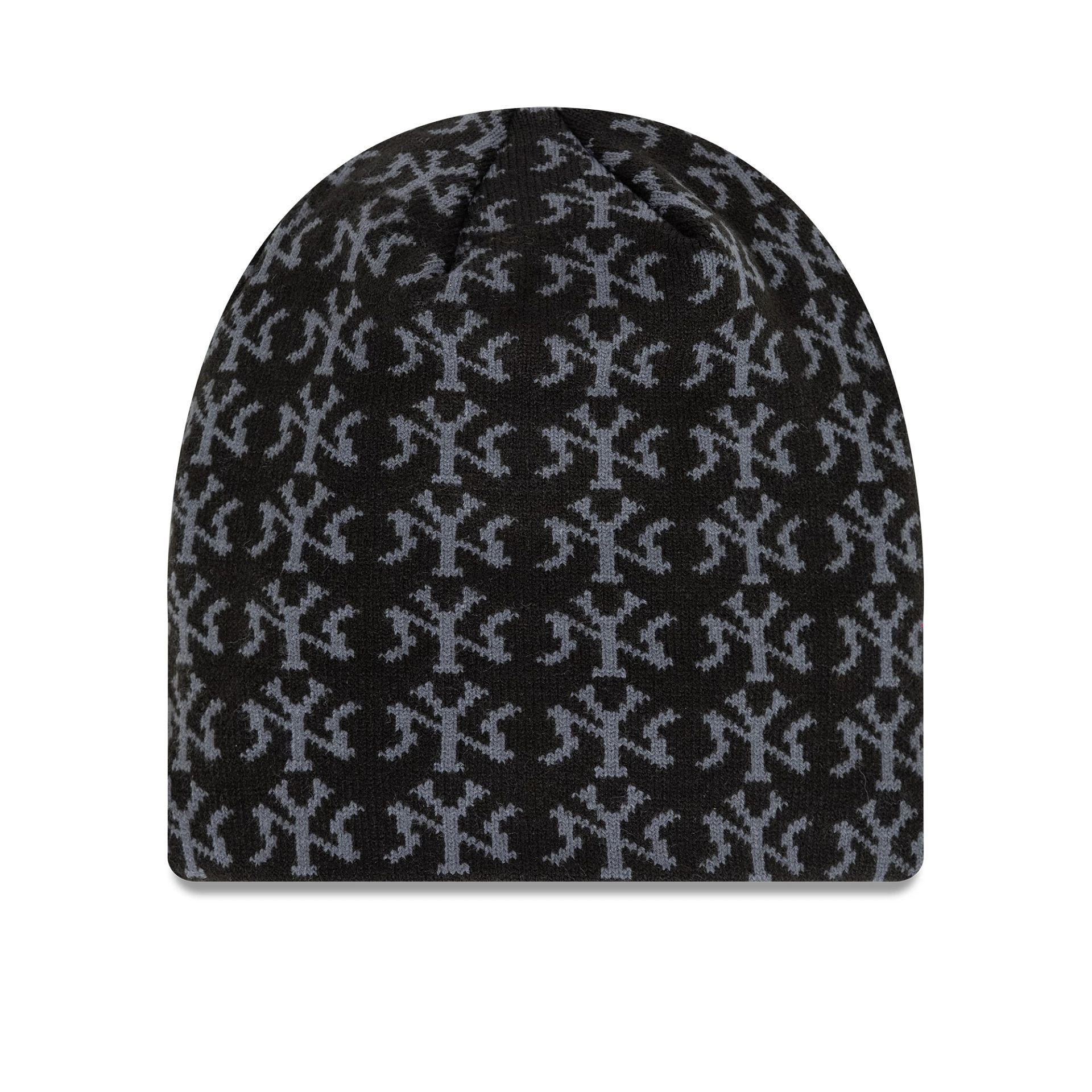 This is a New York Yankees Jacquard Black Skull Knit Beanie Hat 2