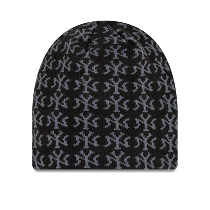 This is a New York Yankees Jacquard Black Skull Knit Beanie Hat 2