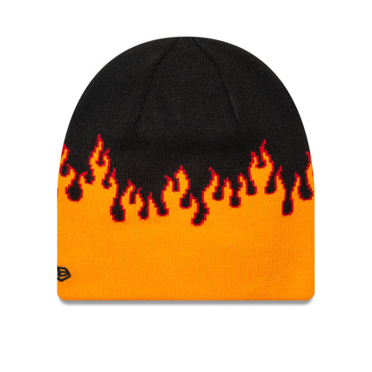 This is a New Era Flame Orange Skull Knit Beanie Hat 2