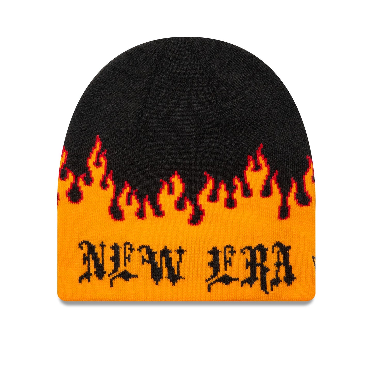 This is a New Era Flame Orange Skull Knit Beanie Hat 1