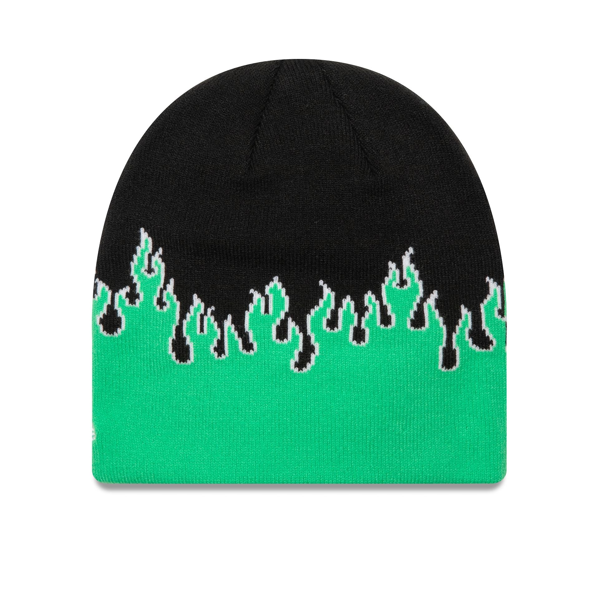 This is a New Era Flame Green Skull Knit Beanie Hat 2