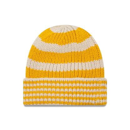 This is a New Era Stripe Light Beige Cuff Knit Beanie Hat 2