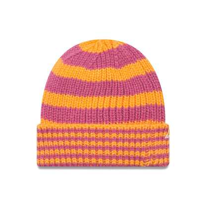 This is a New Era Stripe Orange Cuff Knit Beanie Hat 2