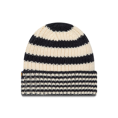 This is a New Era Stripe Navy Cuff Knit Beanie Hat 1