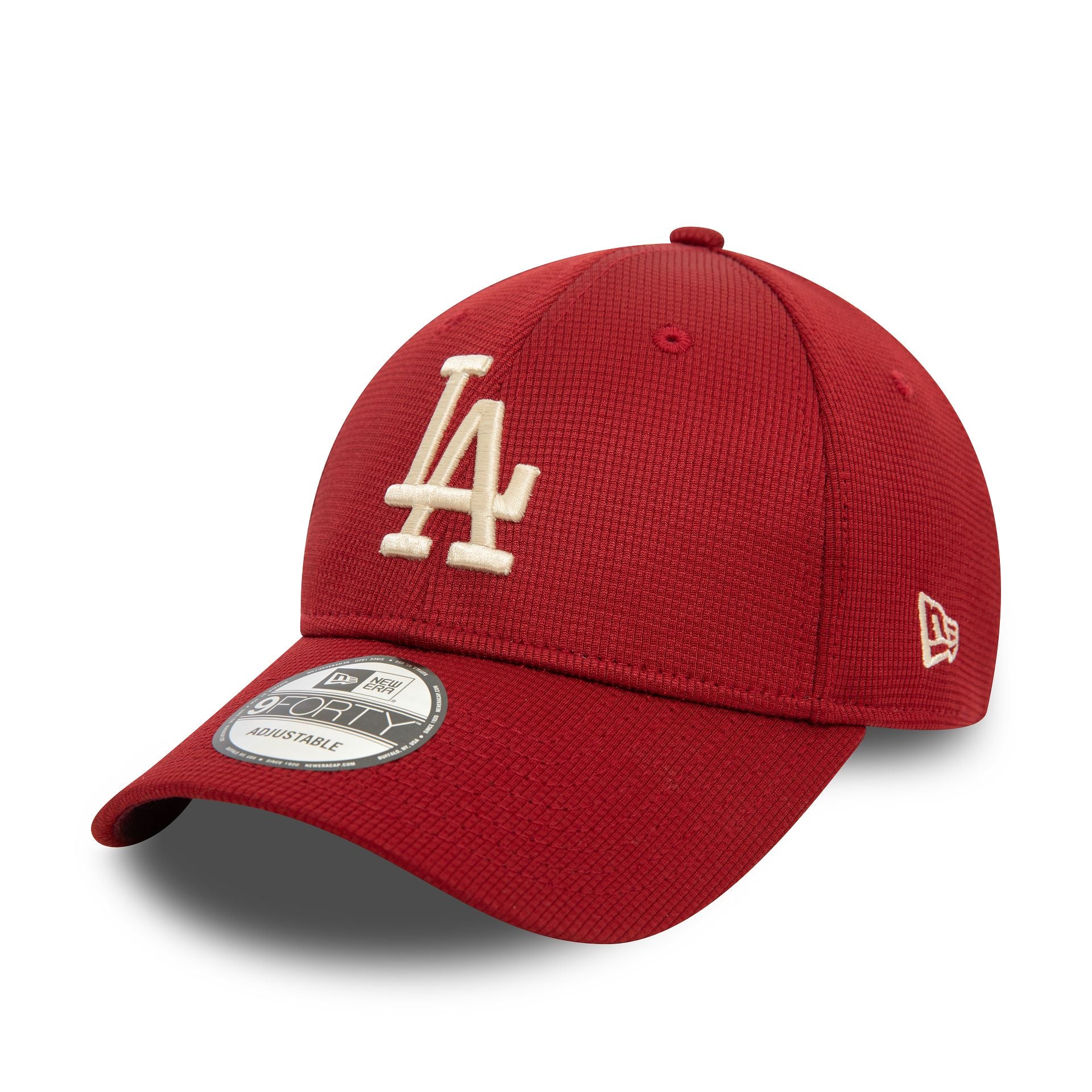 This is a LA Dodgers Pivot Knit Dark Red 9FORTY Adjustable Cap 1