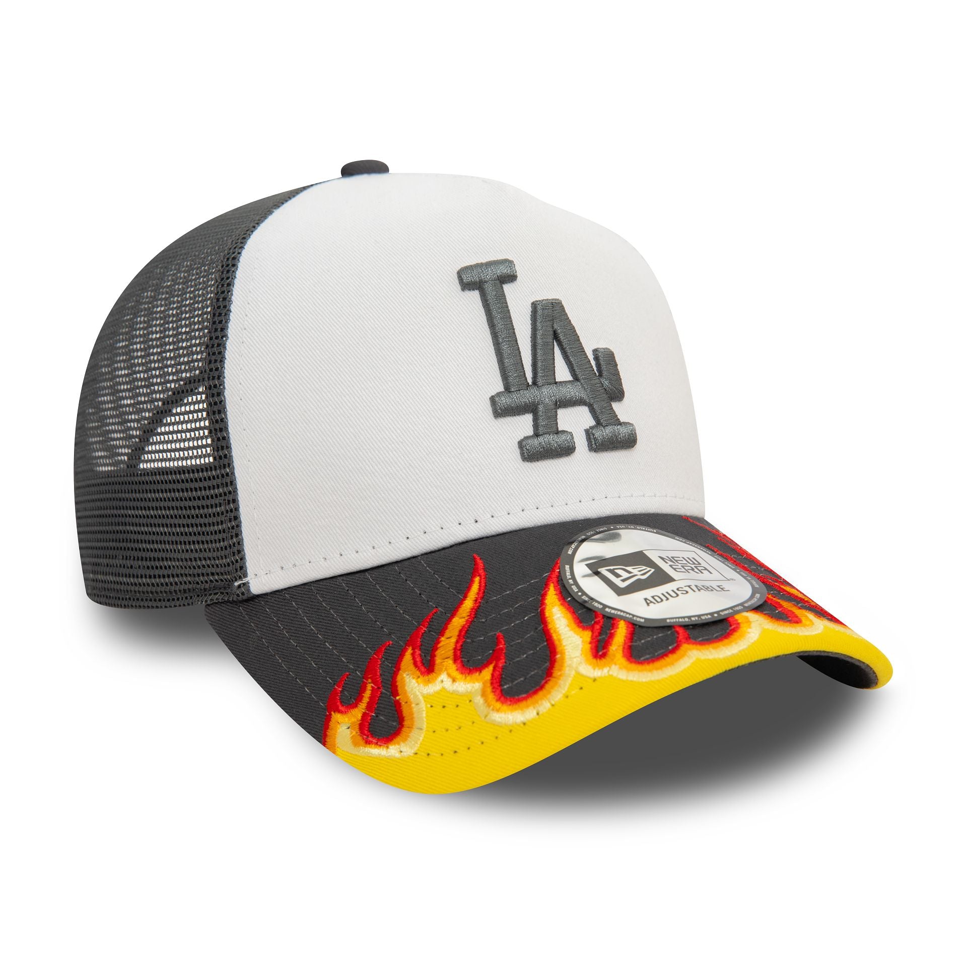 This is a LA Dodgers MLB Flame Dark Grey 9FORTY E-Frame Adjustable Trucker Cap 3