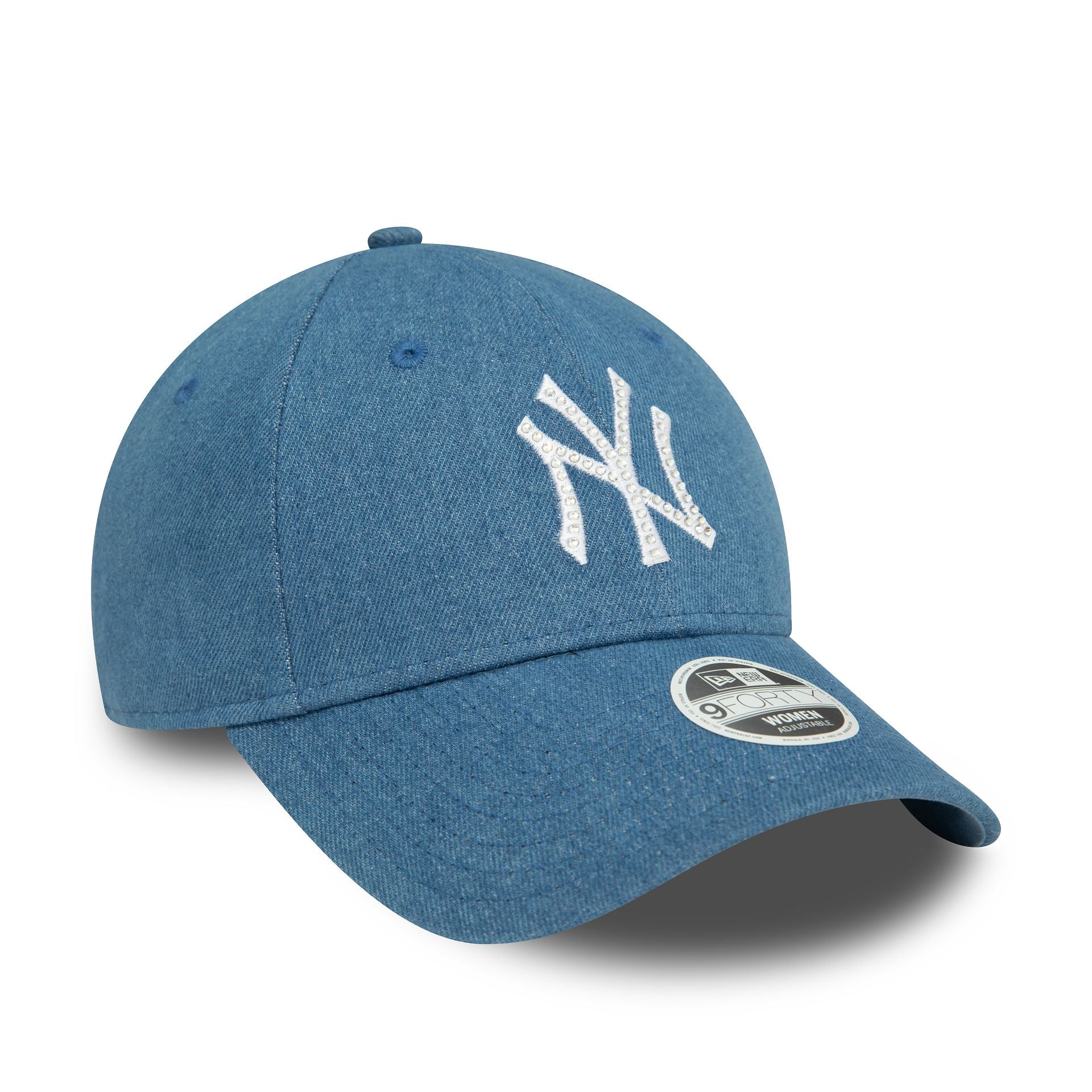 This is a New York Yankees Womens Diamante Denim Blue 9FORTY Adjustable Cap 1