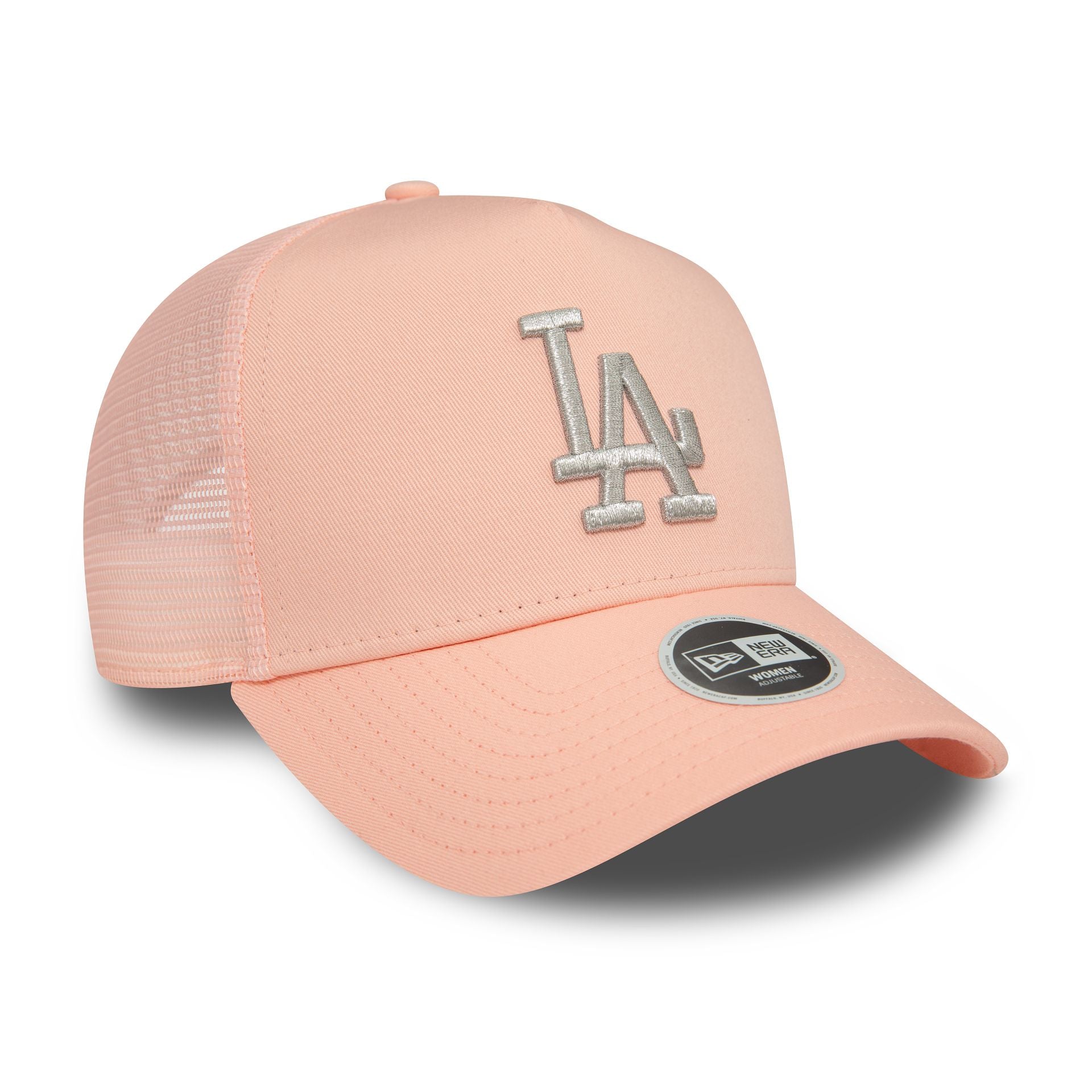 This is a LA Dodgers Womens Metallic Pastel Pink 9FORTY E-Frame Adjustable Trucker Cap 4