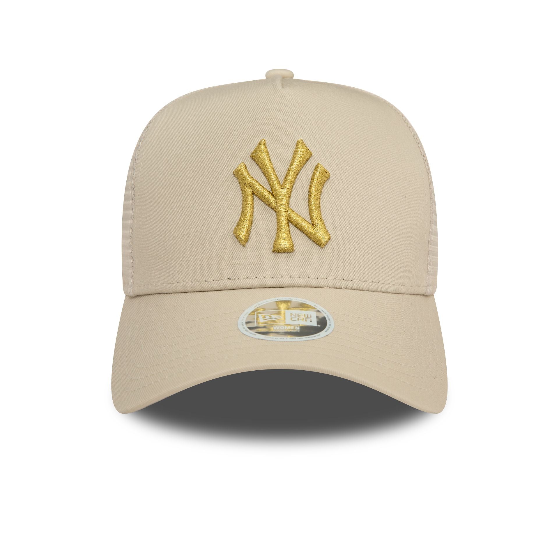 This is a New York Yankees Womens Metallic Light Beige 9FORTY E-Frame Adjustable Trucker Cap 2