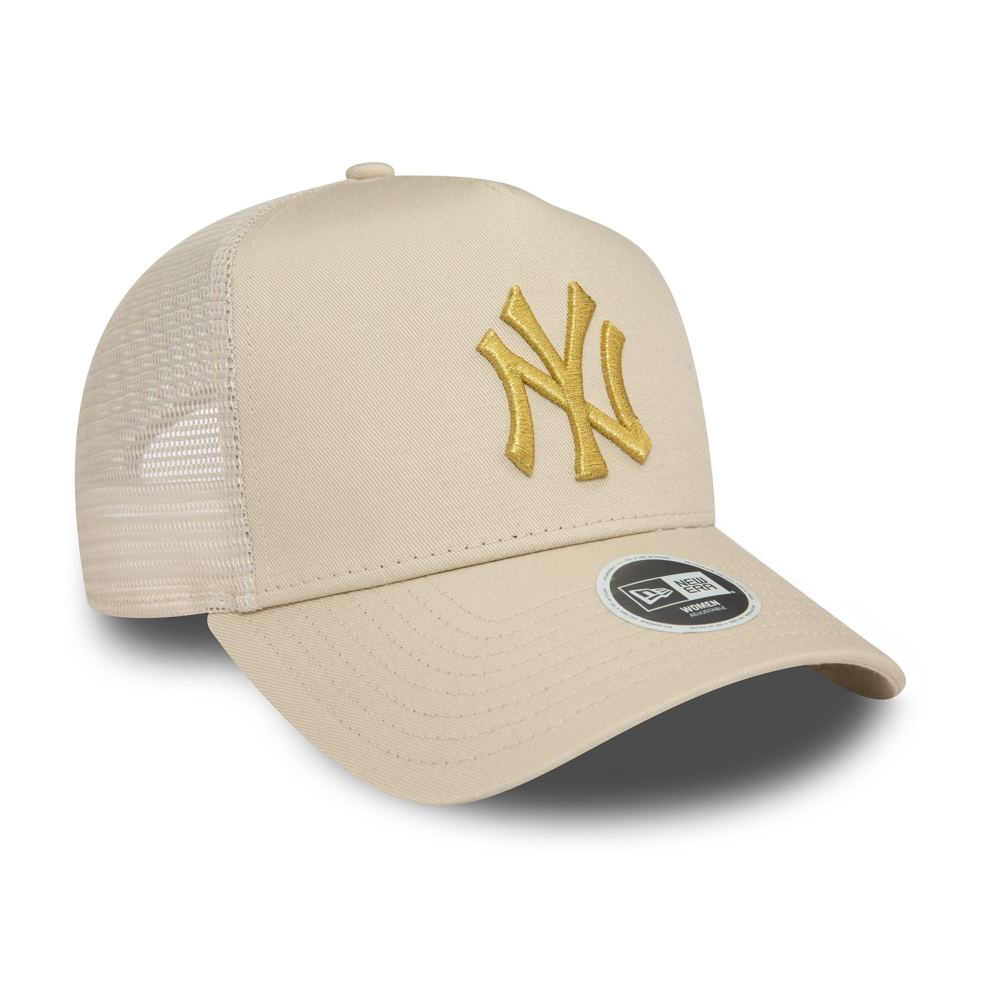 This is a New York Yankees Womens Metallic Light Beige 9FORTY E-Frame Adjustable Trucker Cap 3