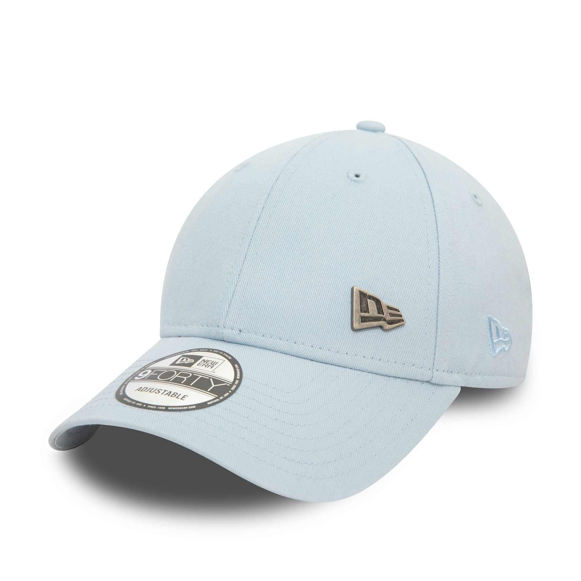 This is a New Era Pin Pastel Blue 9FORTY Adjustable Cap 1