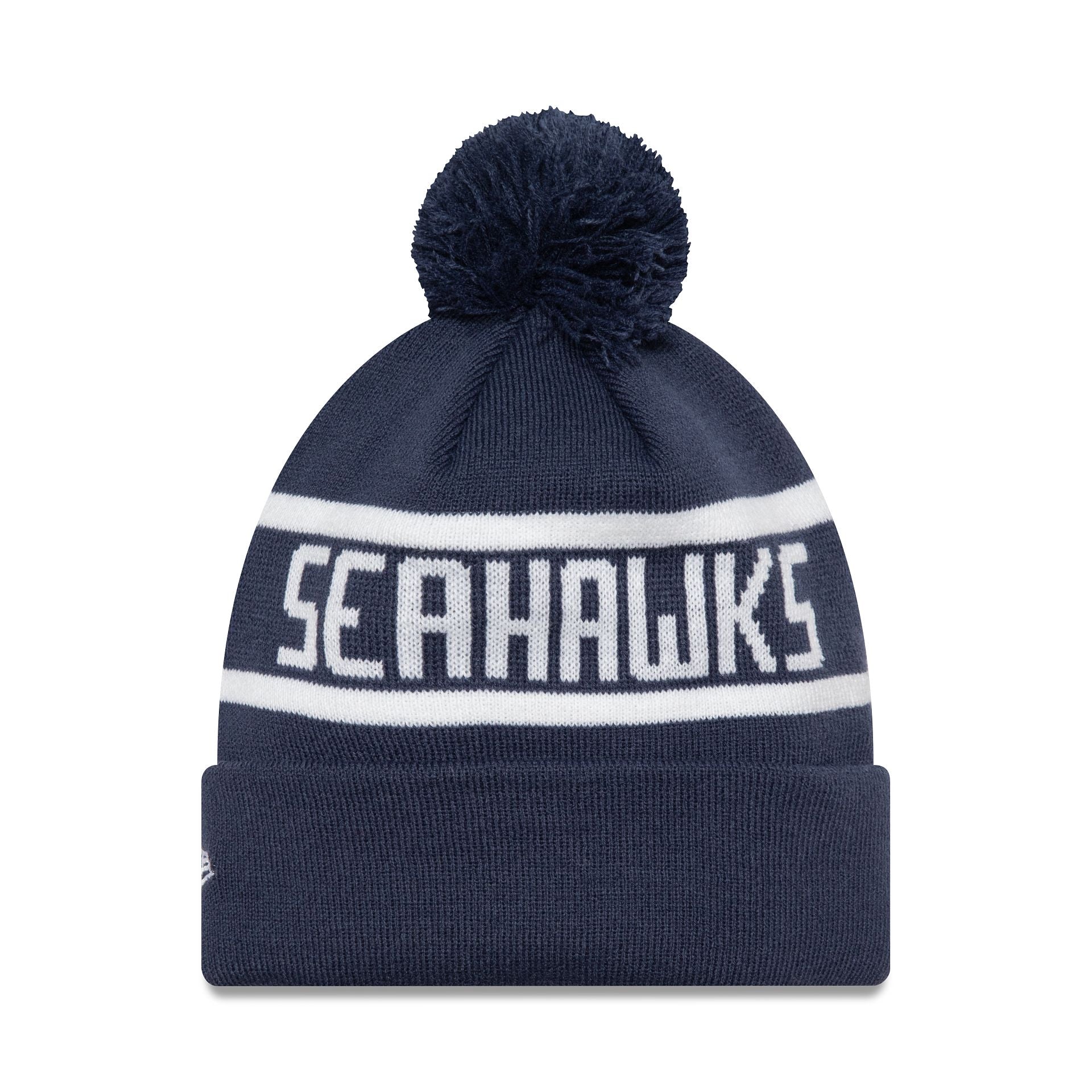 This is a Seattle Seahawks Official Team Colour NFL Dark Blue Jake Knit Beanie Hat 2