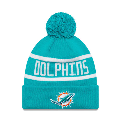 This is a Miami Dolphins Official Team Colour NFL Turquoise Jake Knit Beanie Hat 1