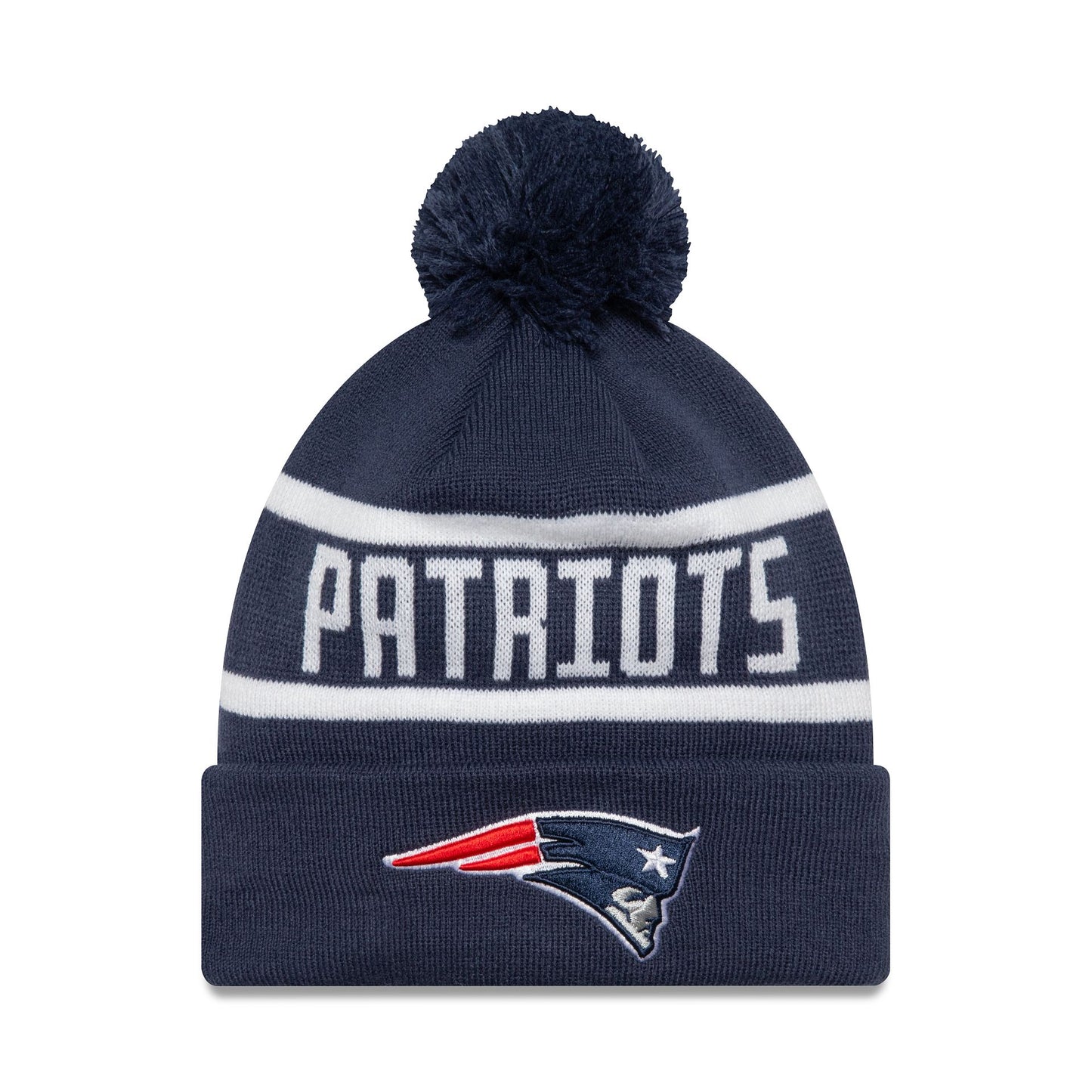 This is a New England Patriots Official Team Colour NFL Dark Blue Jake Knit Beanie Hat 1