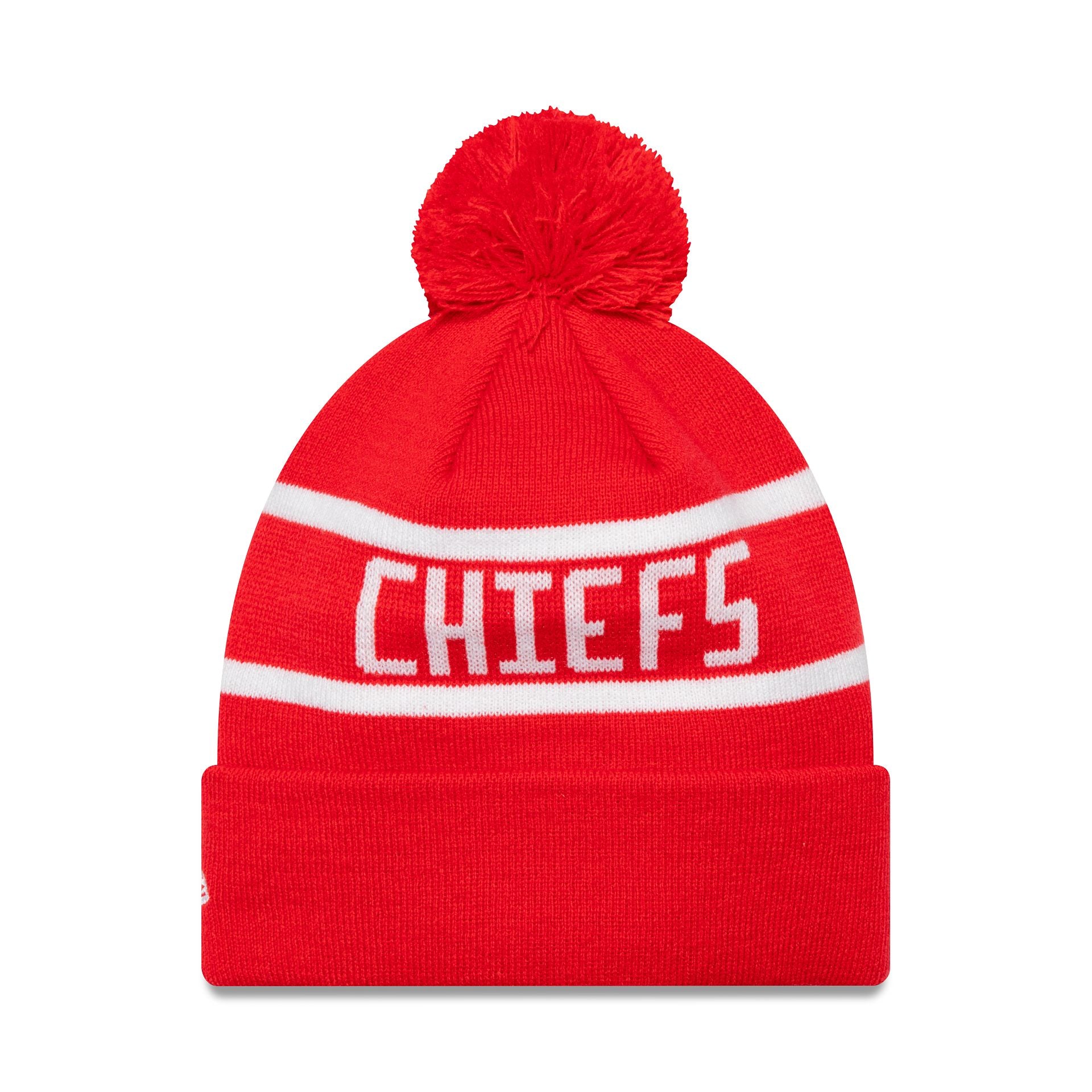 This is a Kansas City Chiefs Official Team Colour NFL Red Jake Knit Beanie Hat 2