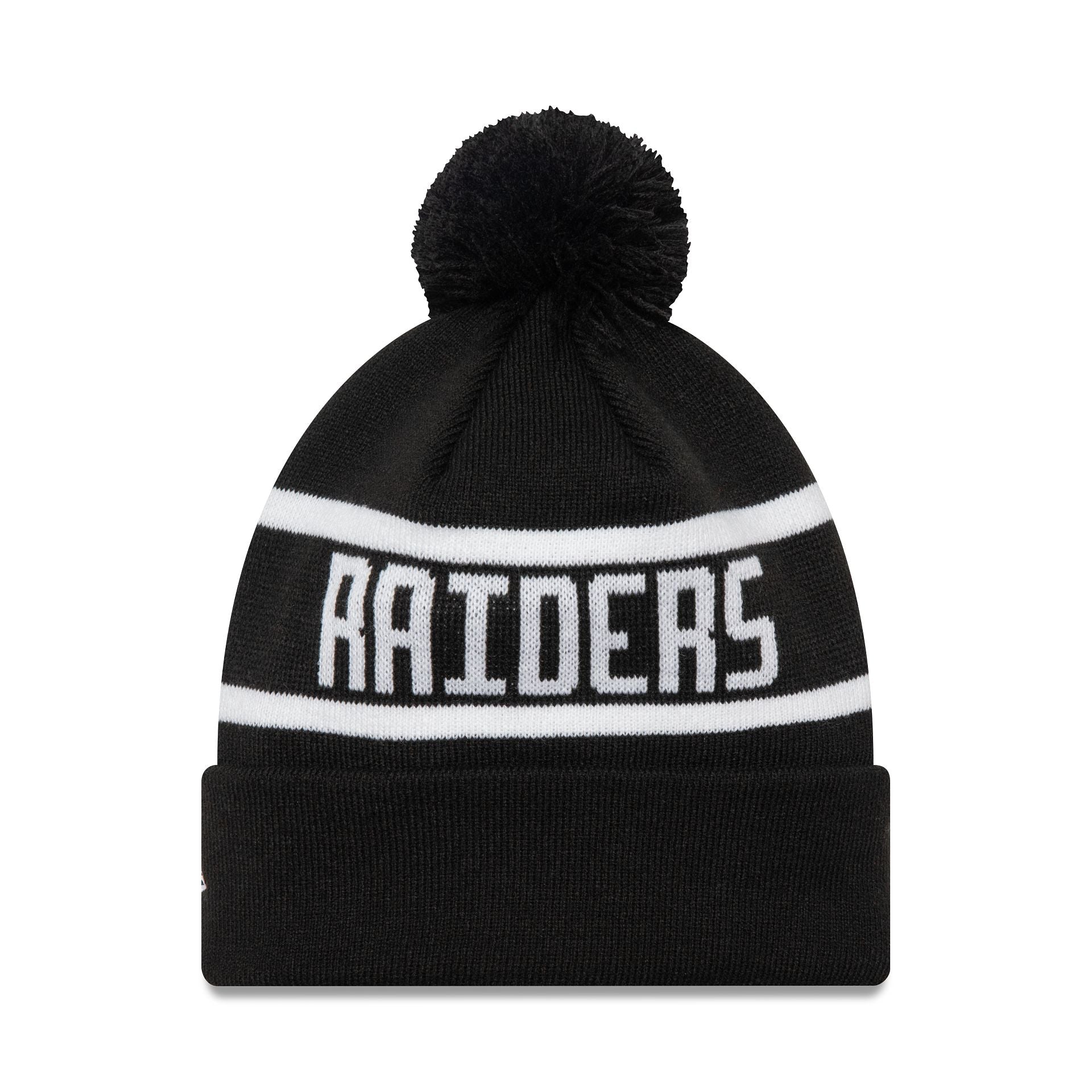 This is a Las Vegas Raiders Official Team Colour NFL Black Jake Knit Beanie Hat 2