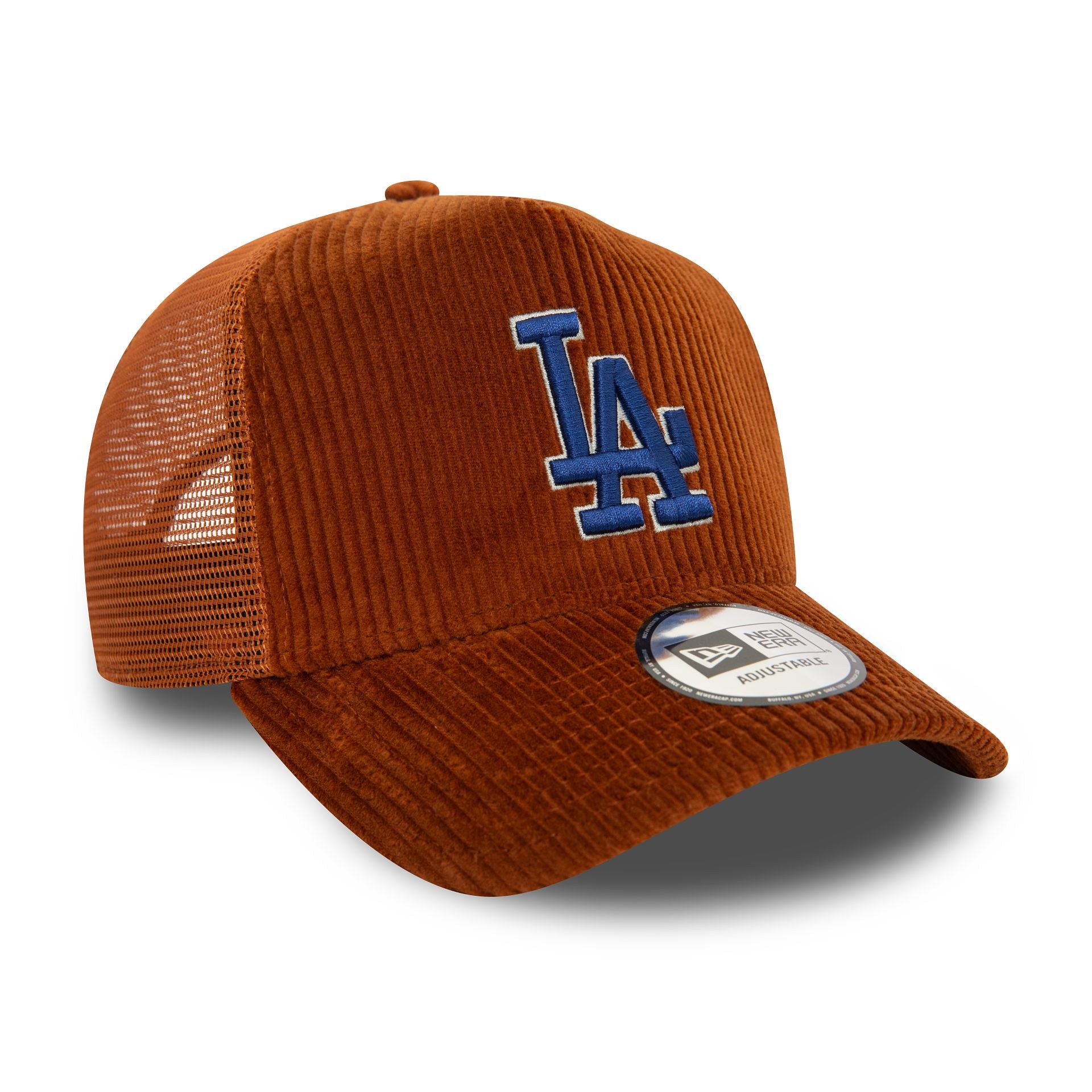 This is a LA Dodgers MLB Cord Brown 9FORTY E-Frame Adjustable Trucker Cap 3