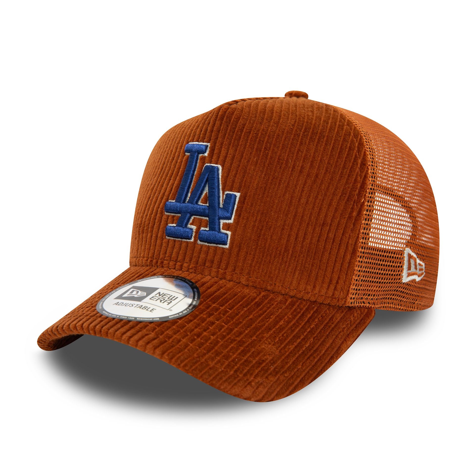 This is a LA Dodgers MLB Cord Brown 9FORTY E-Frame Adjustable Trucker Cap 1