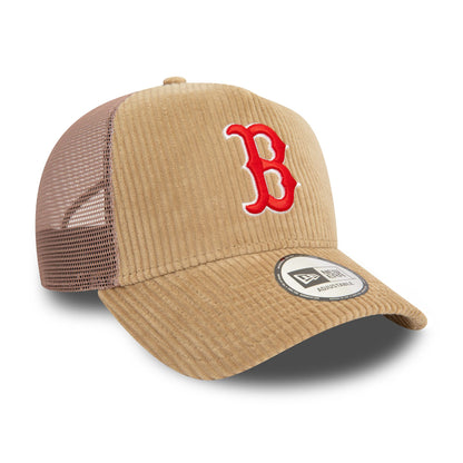 This is a Boston Red Sox MLB Cord Beige 9FORTY E-Frame Adjustable Trucker Cap 3