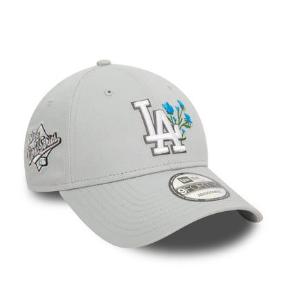 This is a LA Dodgers Flower Icon Grey 9FORTY Adjustable Cap 1