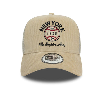 This is a New Era Cord Graphic Light Beige 9FORTY A-Frame Trucker Cap 2