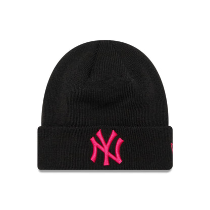 This is a New York Yankees League Essential Youth Black and Pink Cuff Knit Beanie Hat 1