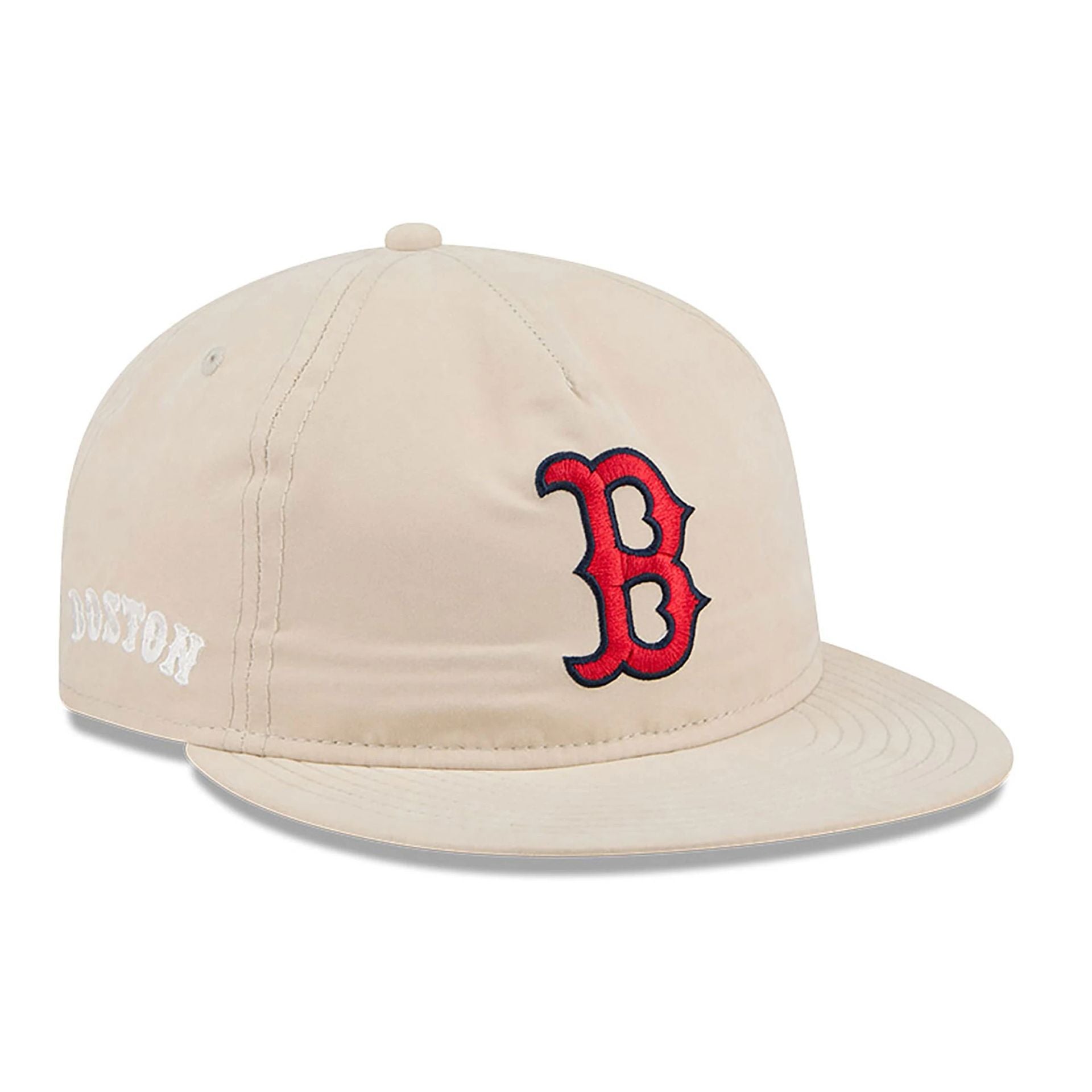 This is a Boston Red Sox Brushed Nylon Light Beige Retro Crown 9FIFTY Strapback Cap 1