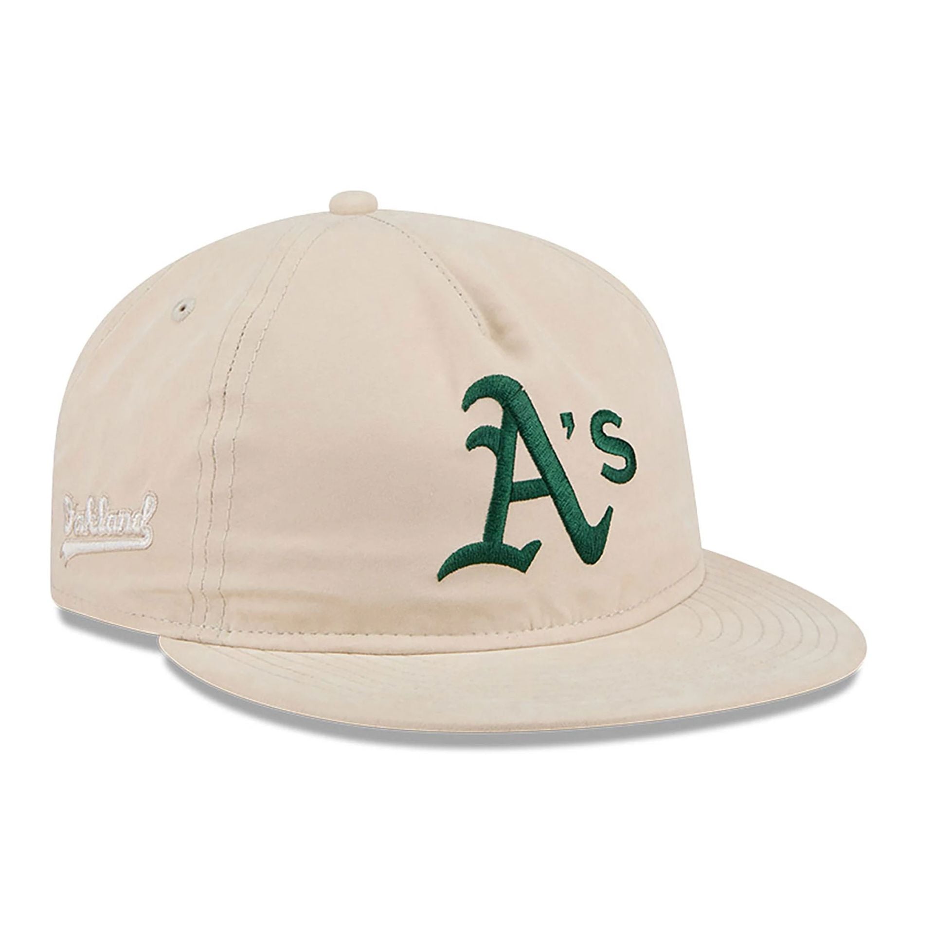 This is a Oakland Athletics Brushed Nylon Light Beige Retro Crown 9FIFTY Strapback Cap 1