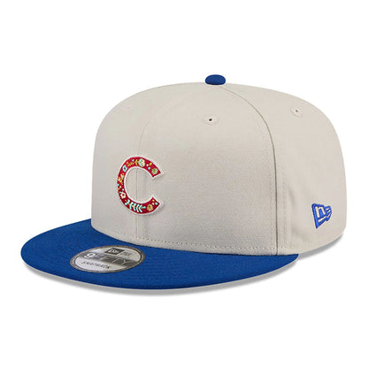 This is a Chicago Cubs Floral Fill Light Beige 9FIFTY Snapback Cap 4