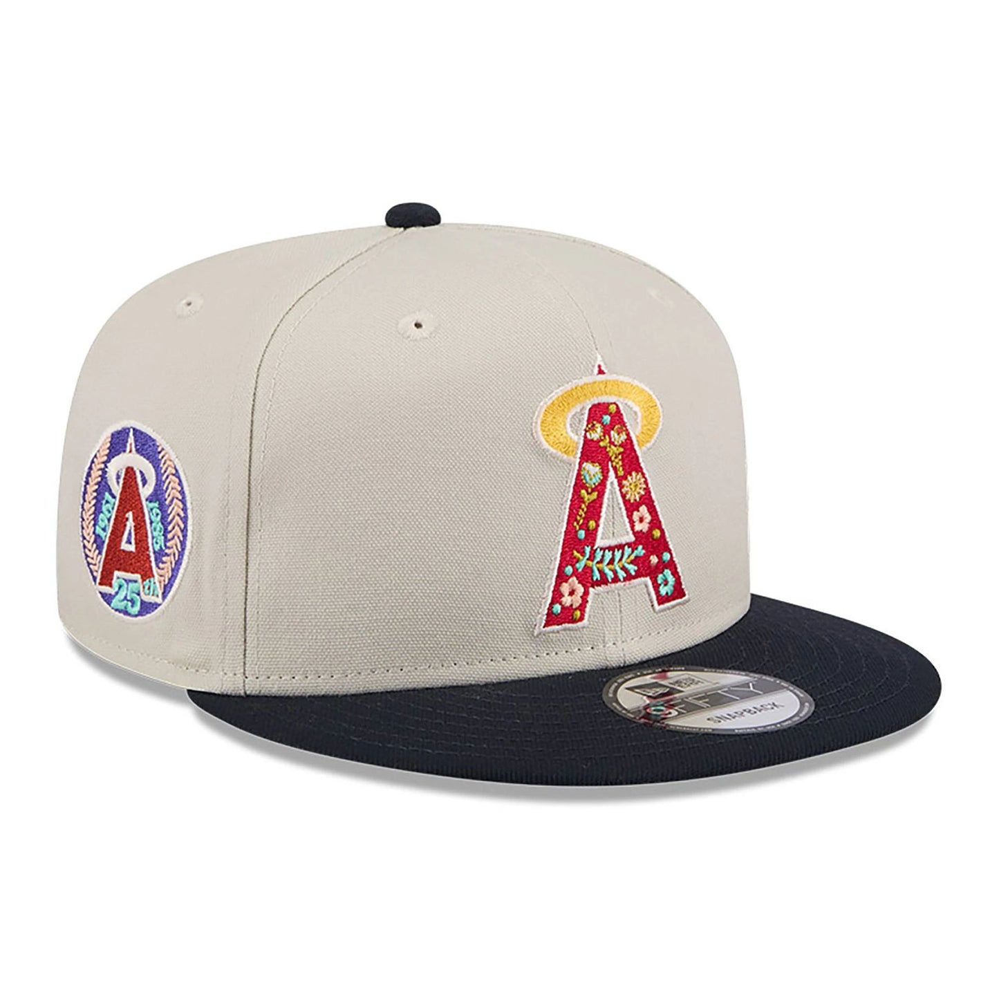 This is a LA Angels Floral Fill Light Beige 9FIFTY Snapback Cap 1