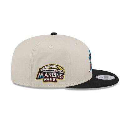 This is a Miami Marlins Floral Fill Light Beige 9FIFTY Snapback Cap 6