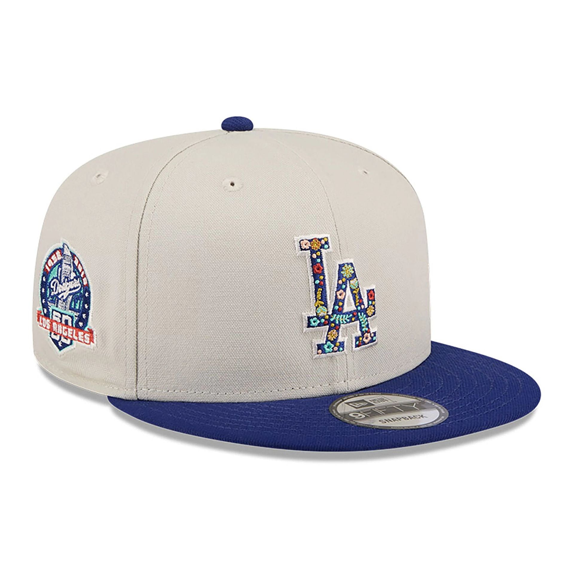 This is a LA Dodgers Floral Fill Light Beige 9FIFTY Snapback Cap 1