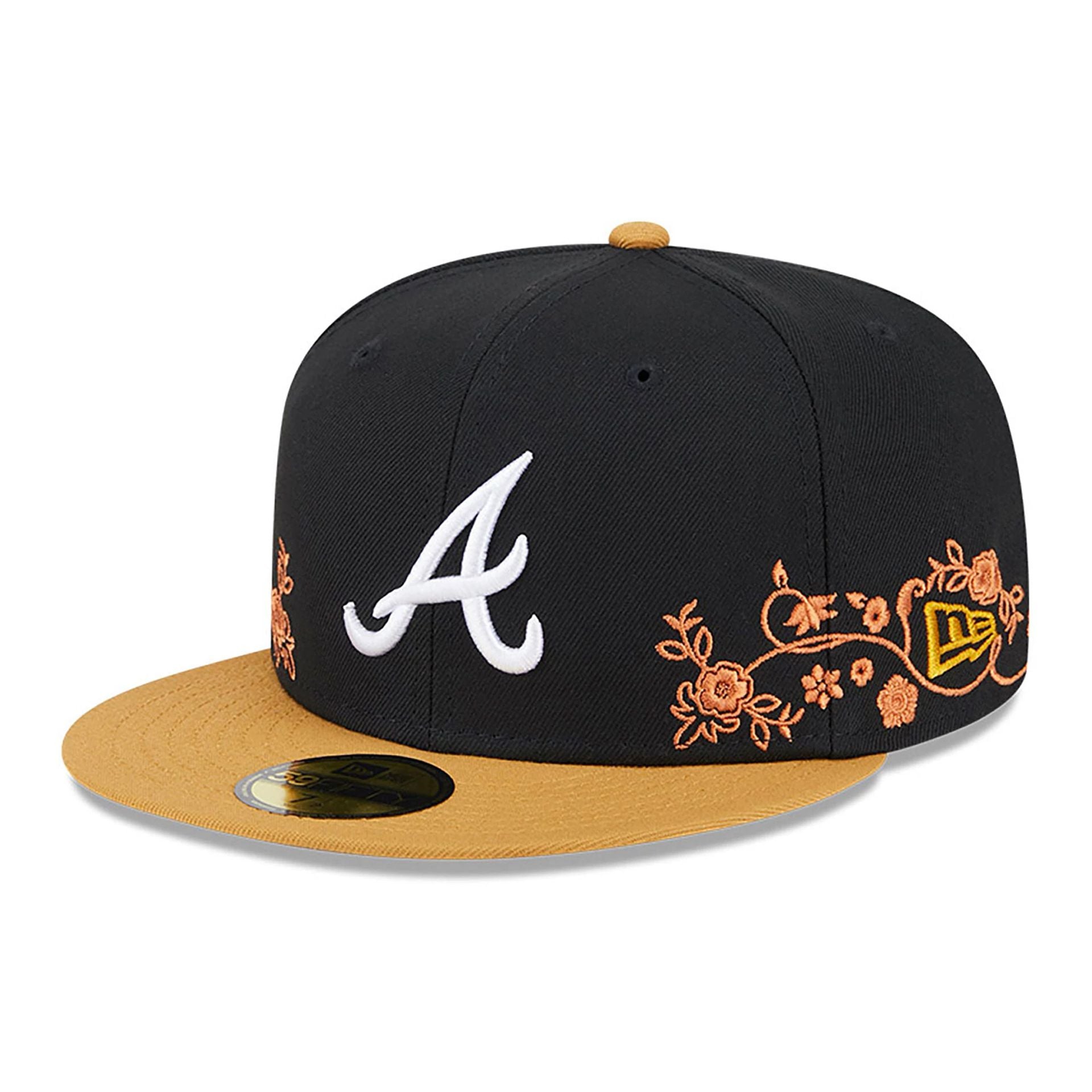 This is a Atlanta Braves Floral Vine Black 59FIFTY Fitted Cap 1