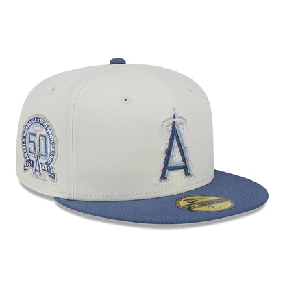 This is a LA Angels Wavy Chainstitch White 59FIFTY Fitted Cap 1