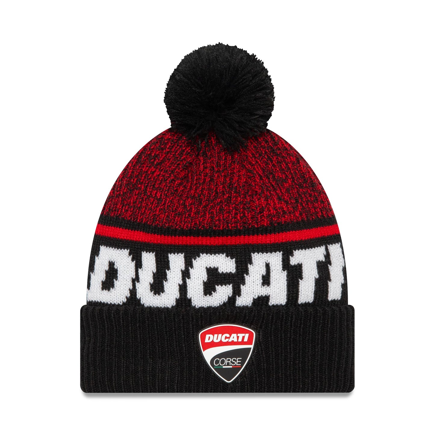 This is a Ducati Motor Logo Sport Black Bobble Knit Beanie Hat 1