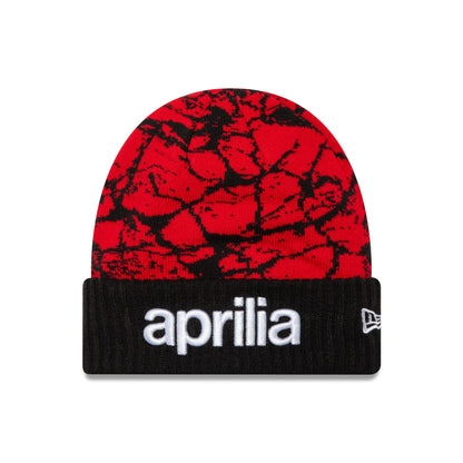 This is a Aprilia Crackle Red Cuff Knit Beanie Hat 1