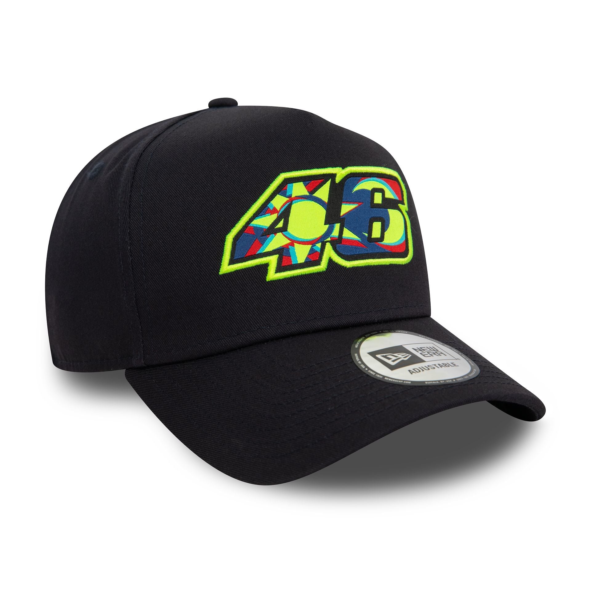 This is a VR46 Graphic Overlay Navy 9FORTY E-Frame Adjustable Cap 1