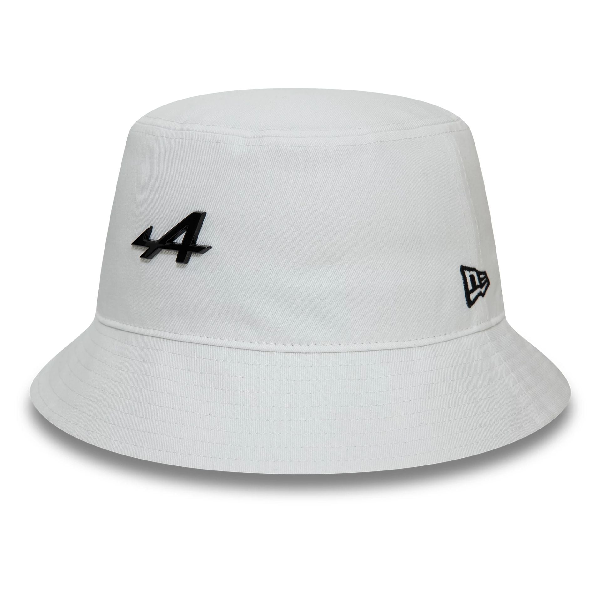 This is a Alpine Racing Metal Badge White Bucket Hat 1