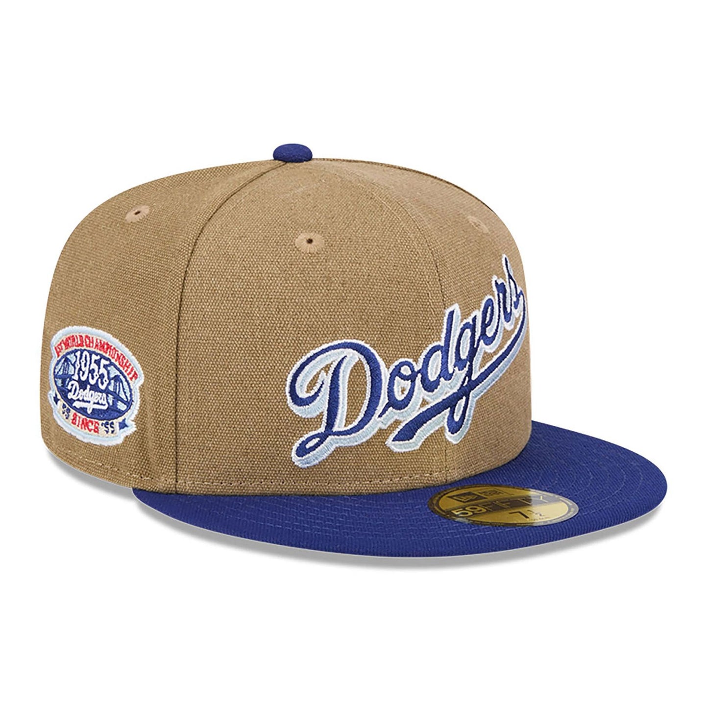 This is a LA Dodgers Canvas Crown Beige 59FIFTY Fitted Cap 1