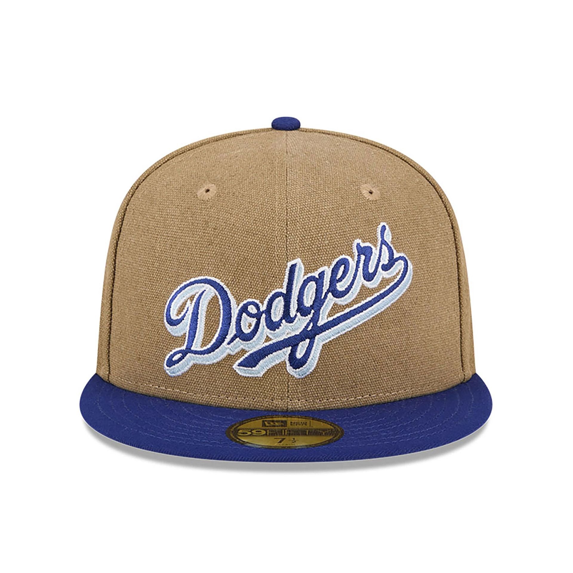 This is a LA Dodgers Canvas Crown Beige 59FIFTY Fitted Cap 3