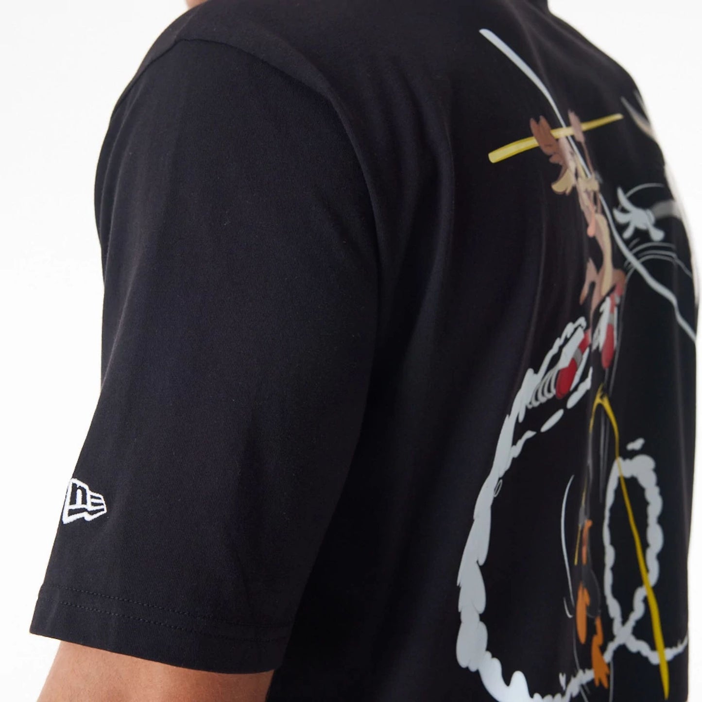 The Male model is wearing Multi Character Team Looney Tunes Black Oversized T-Shirt  3